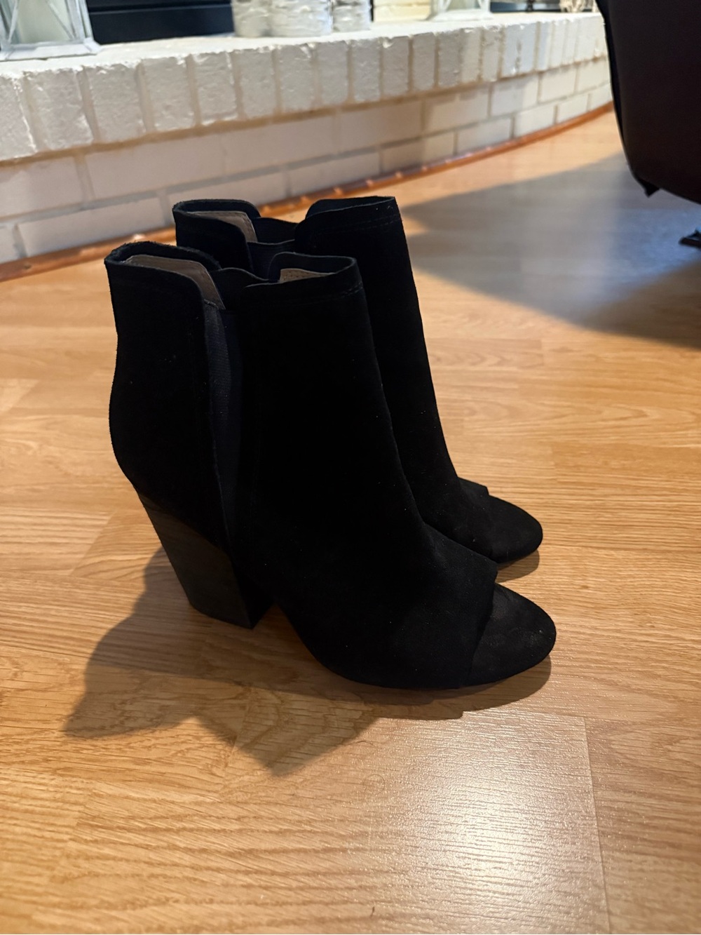 Splendid Black Suede Women's Peep-Toe Ankle Booties